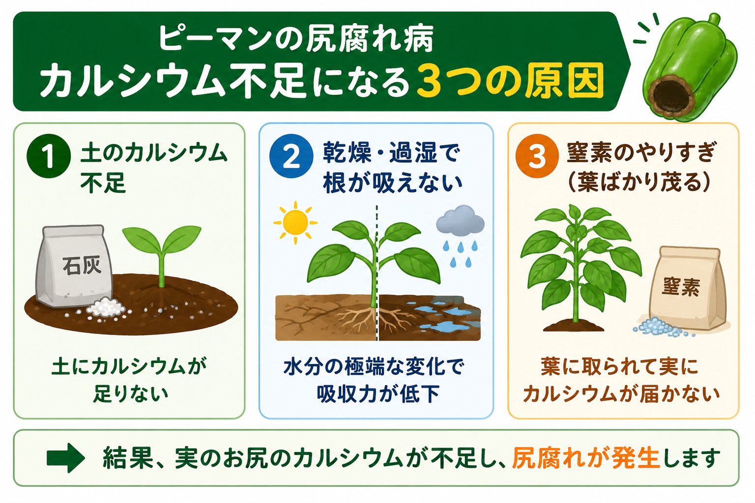 ピーマンの尻腐れ原因