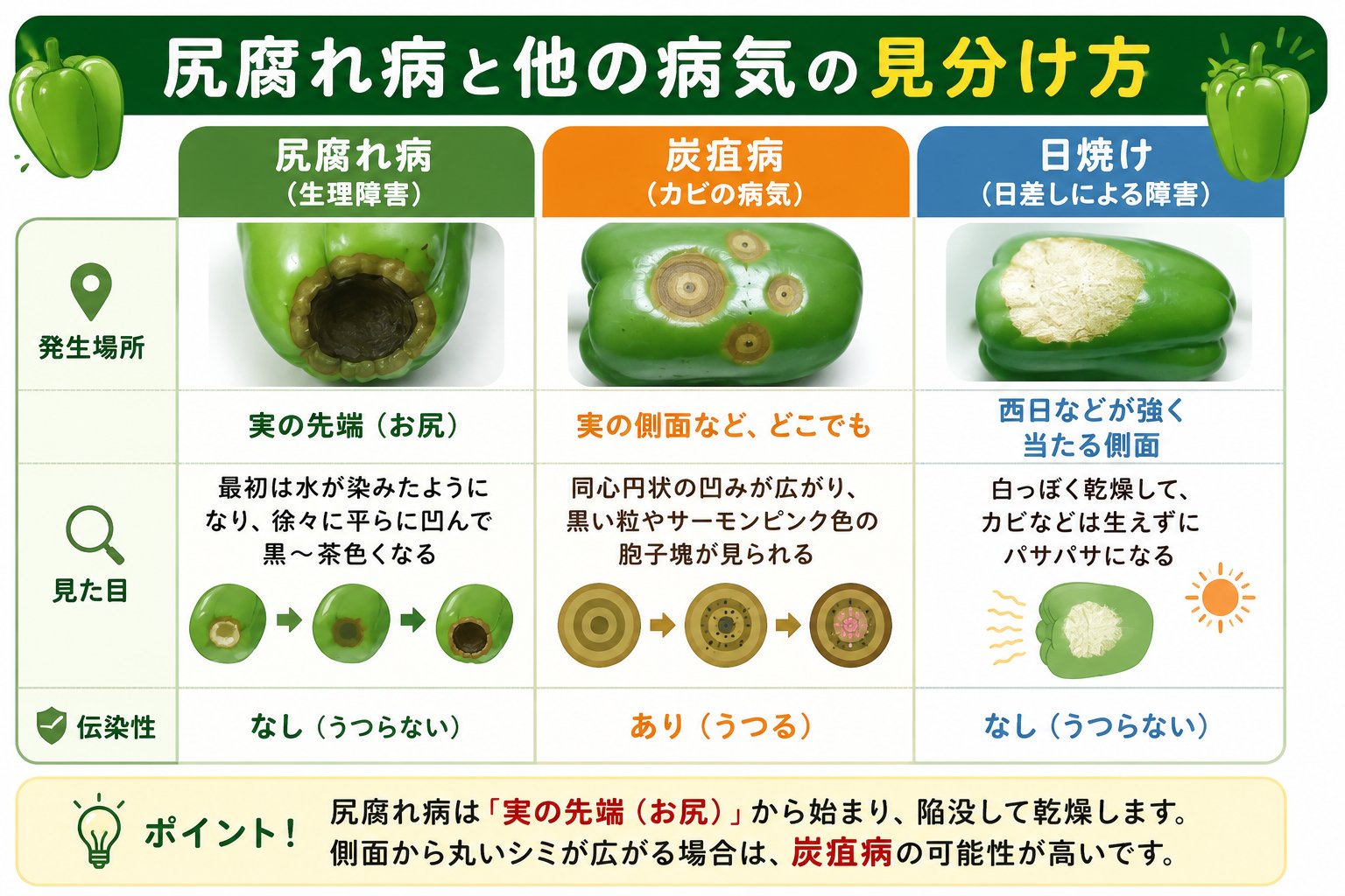 ピーマンの尻腐れ見分け方
