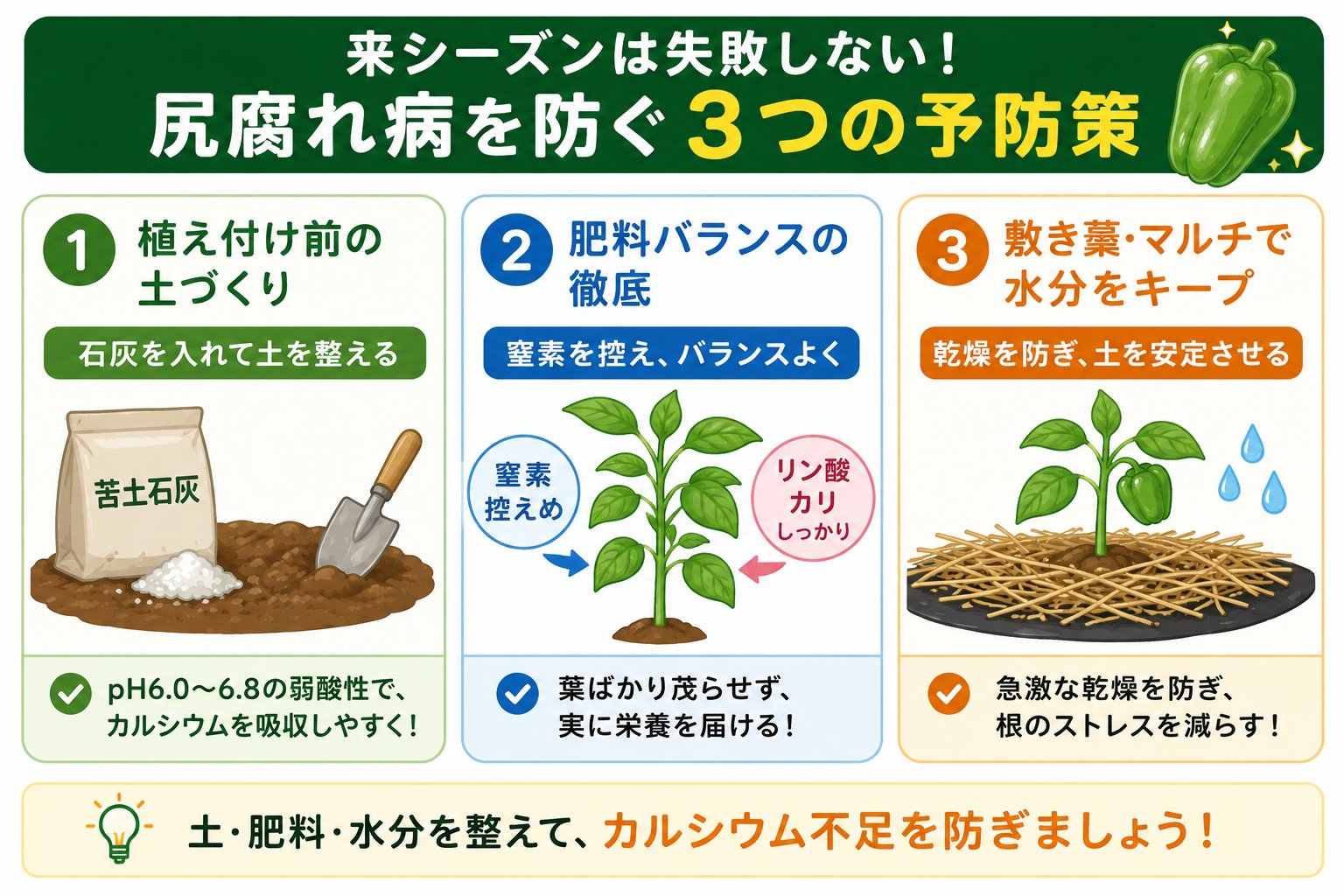 ピーマンの尻腐れ予防策